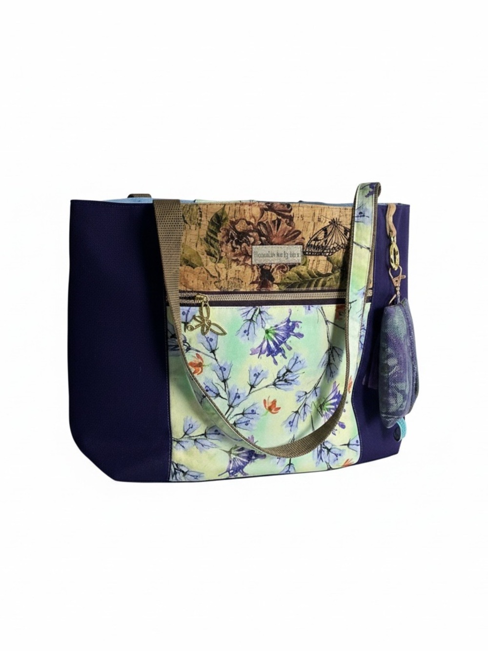 Wearable Art by Edye Floral Cotton Canvas Tote Bag Matching Pouch Tassel Handcra